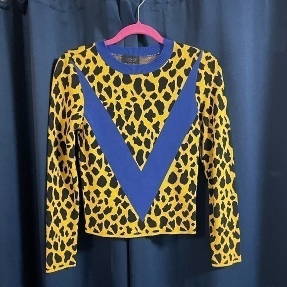Leopard  yellow and blue Chevron Sweater
TOPSHOP